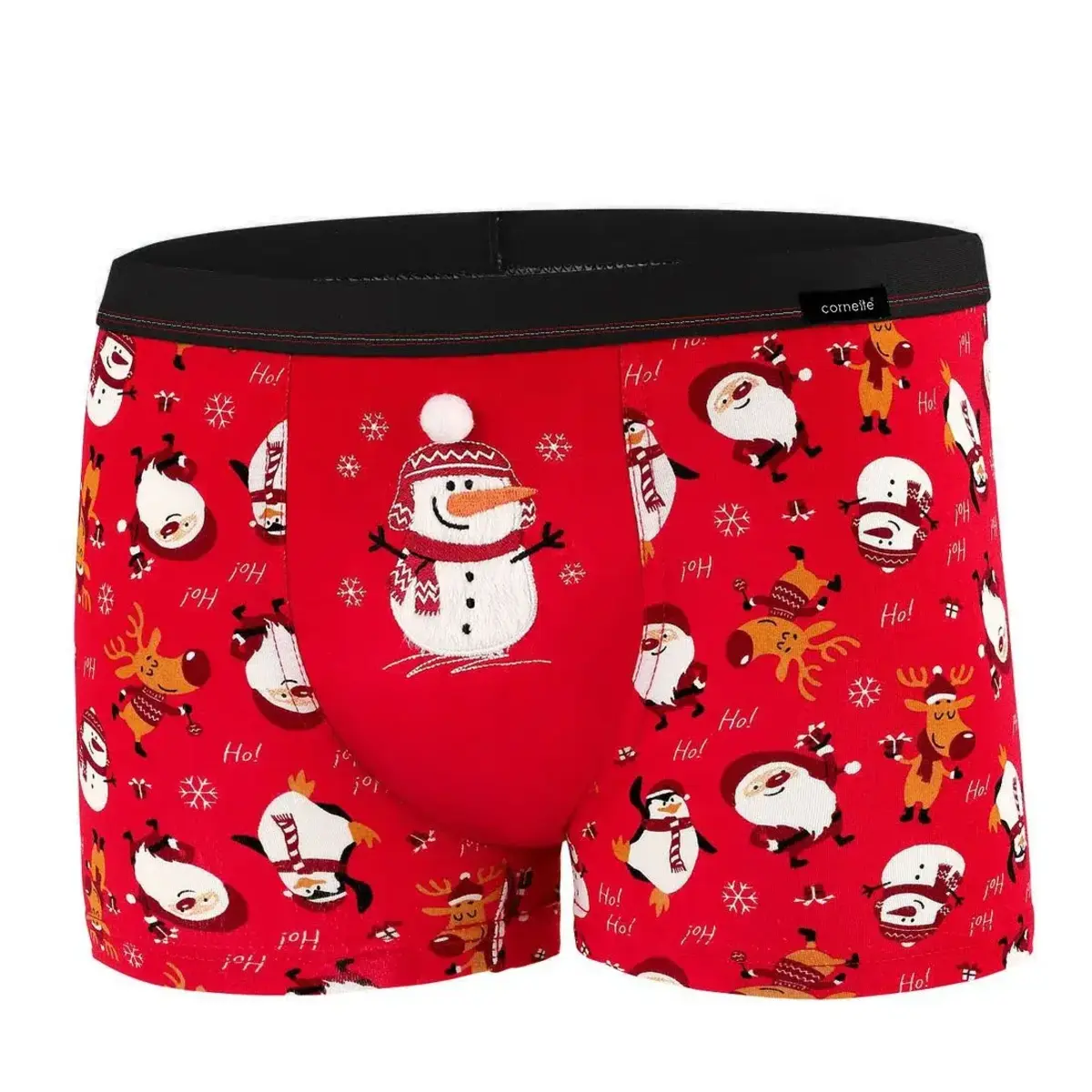 swiateczne-bokserki-cornette-snowman-047-65 czerwone bokserki w zabawne zimowo-świąteczne wzory